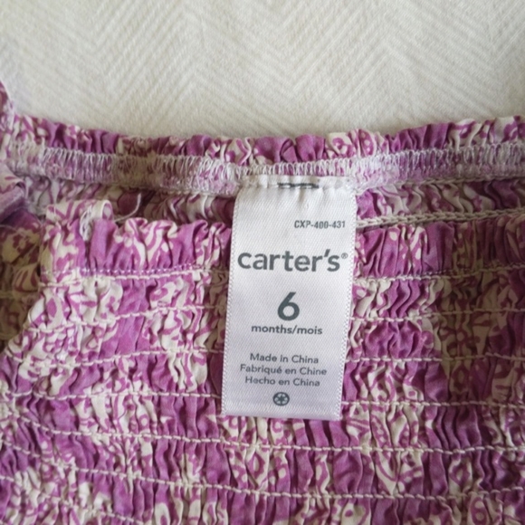 carter's purple medallion print shirred top cotton summer dress 6 months baby - Picture 3 of 5